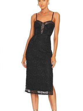 Jonathan Simkhai Roslyn Bustier Midi Dress Black Lace Trim Slip Size Large